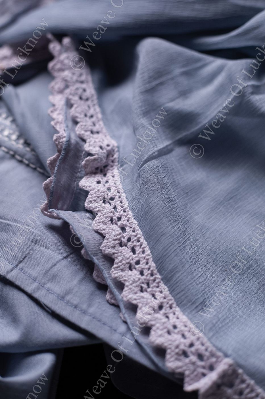 Slate Grace: Hand-Embroidered Grey Chikankari Unstitched Dress Material Set photo 4
