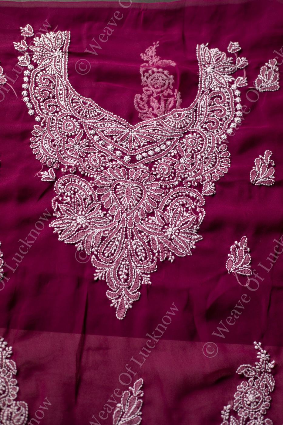 Wine Georgette Chikankari 3-Piece Unstitched Dress Material photo 2