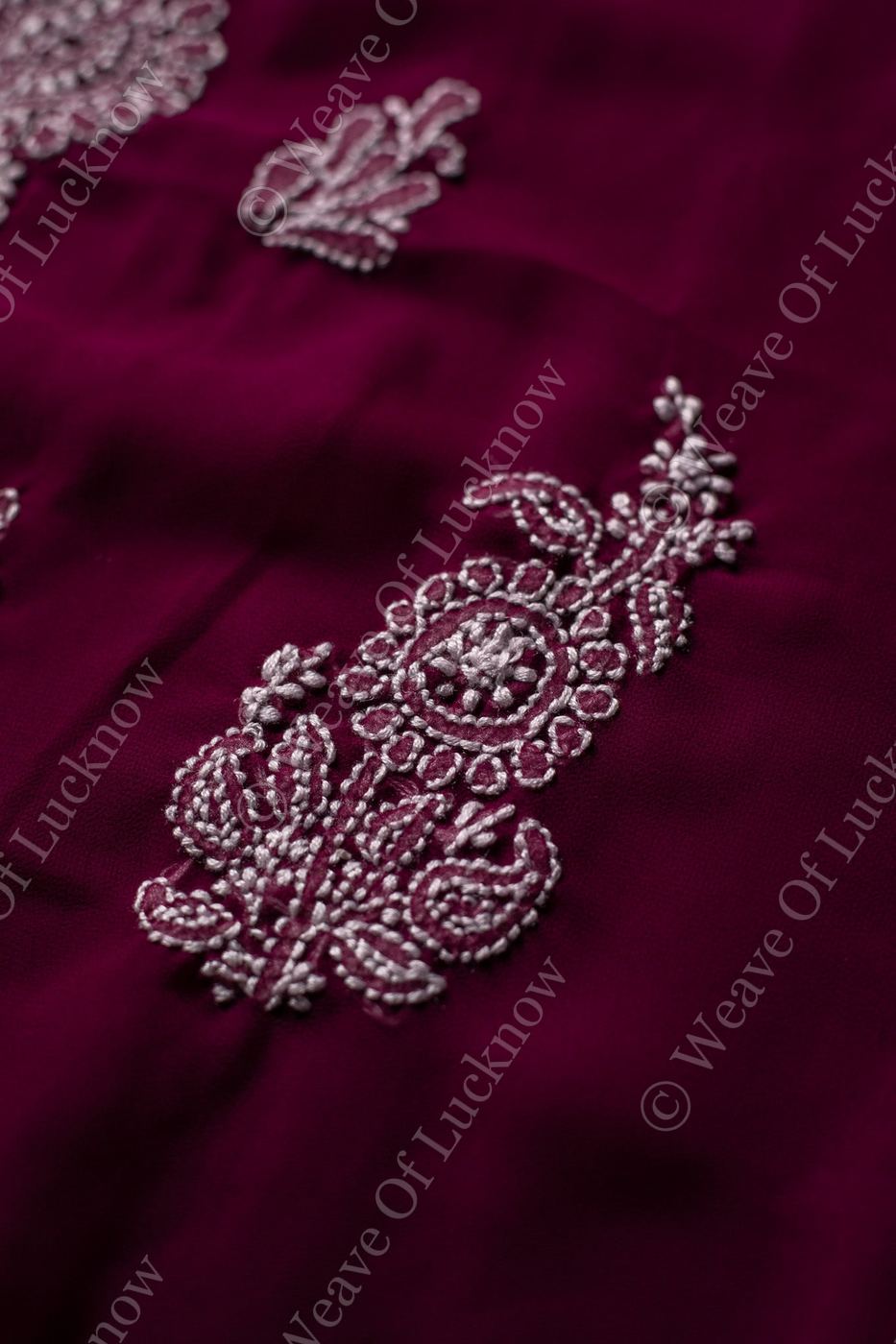 Wine Georgette Chikankari 3-Piece Unstitched Dress Material photo 3