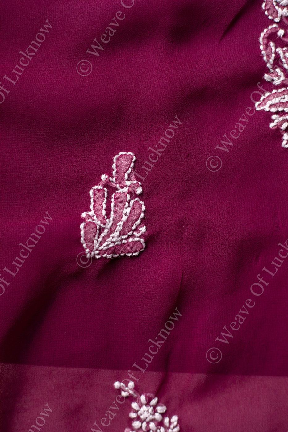 Wine Georgette Chikankari 3-Piece Unstitched Dress Material photo 4