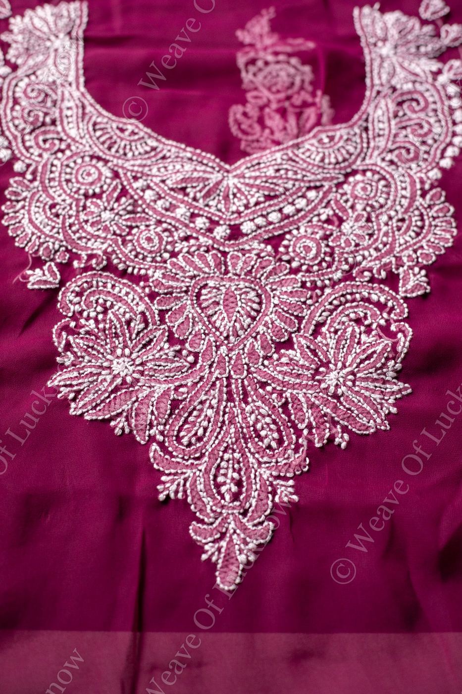 Wine Georgette Chikankari 3-Piece Unstitched Dress Material