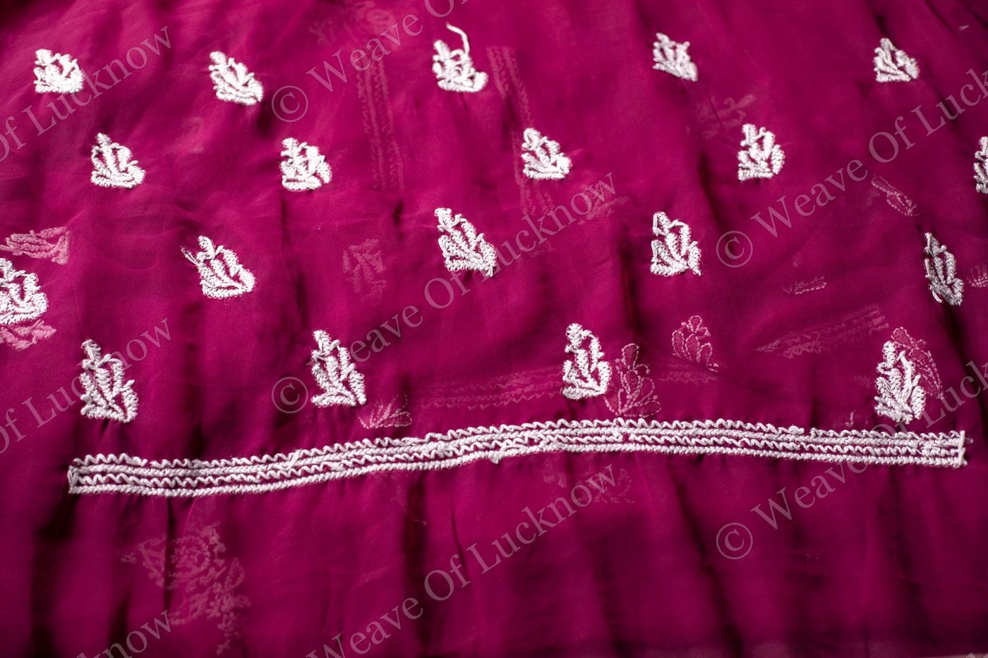 Wine Georgette Chikankari 3-Piece Unstitched Dress Material photo 6