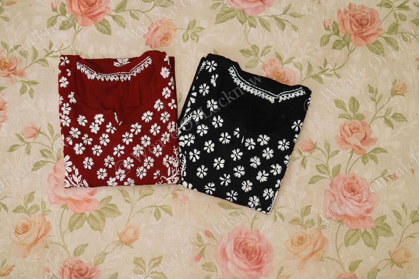 Maroon Cotton Chikankari Kurta photo 4