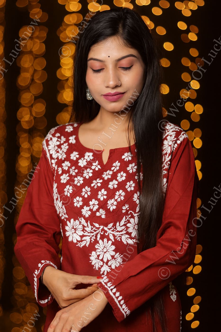 Maroon Cotton Chikankari Kurta photo 2