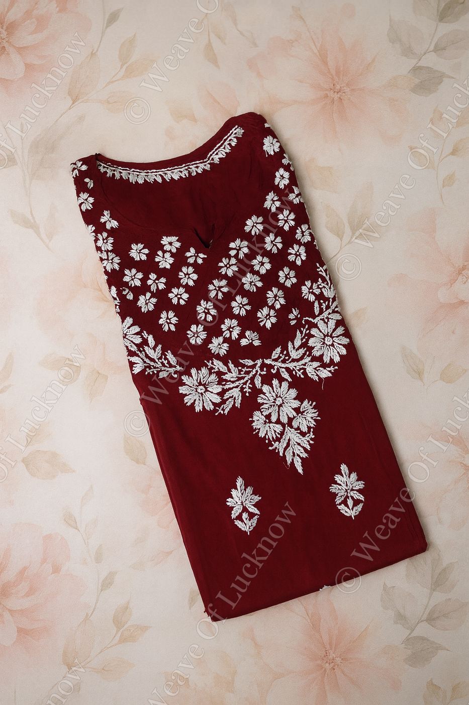 Maroon Cotton Chikankari Kurta photo 3