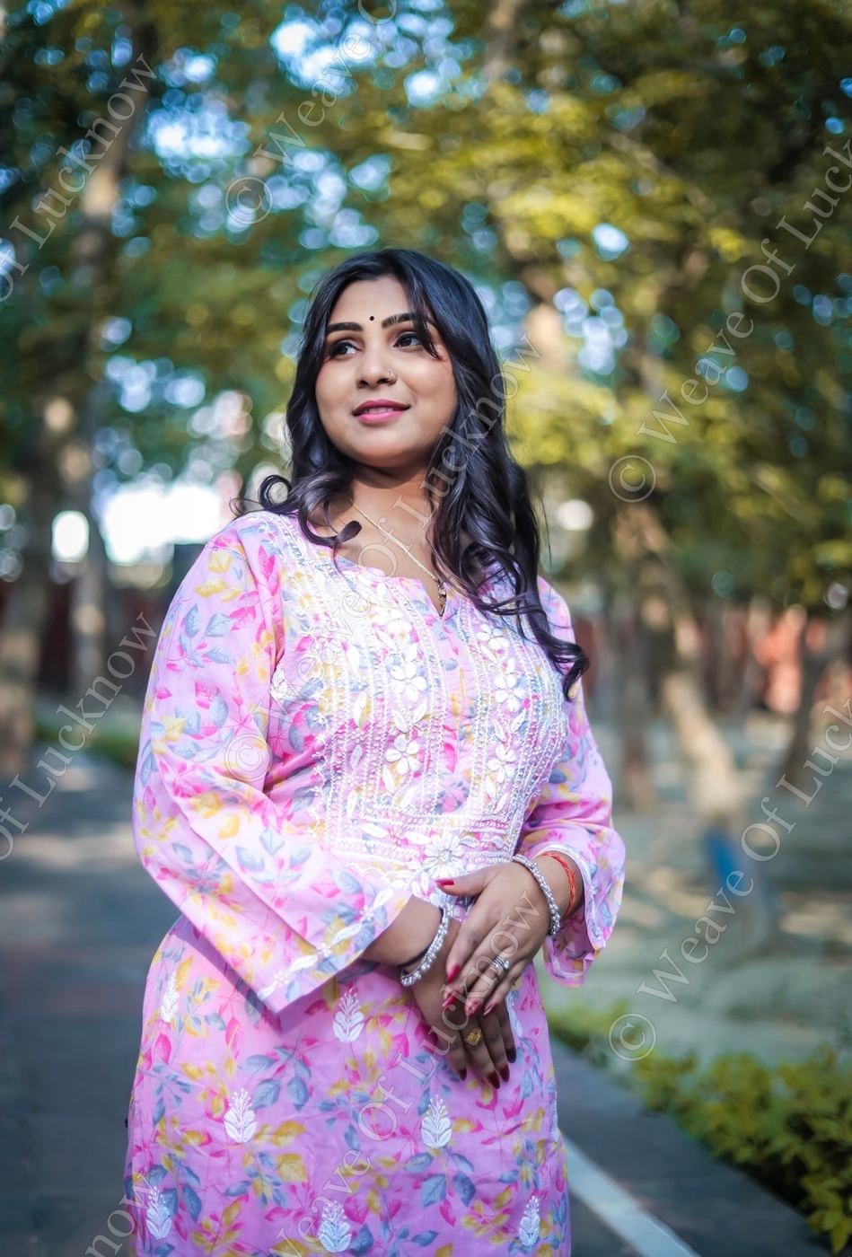 Pink Mal Printed Chikankari Skirt Kurta Set photo 3
