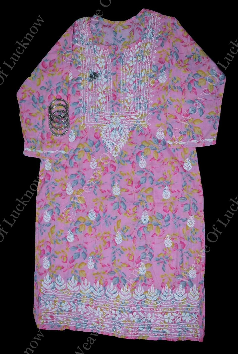 Pink Mal Printed Chikankari Skirt Kurta Set photo 5