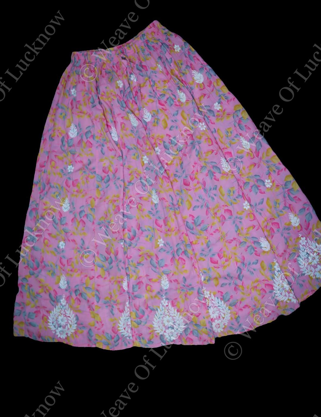 Pink Mal Printed Chikankari Skirt Kurta Set photo 6