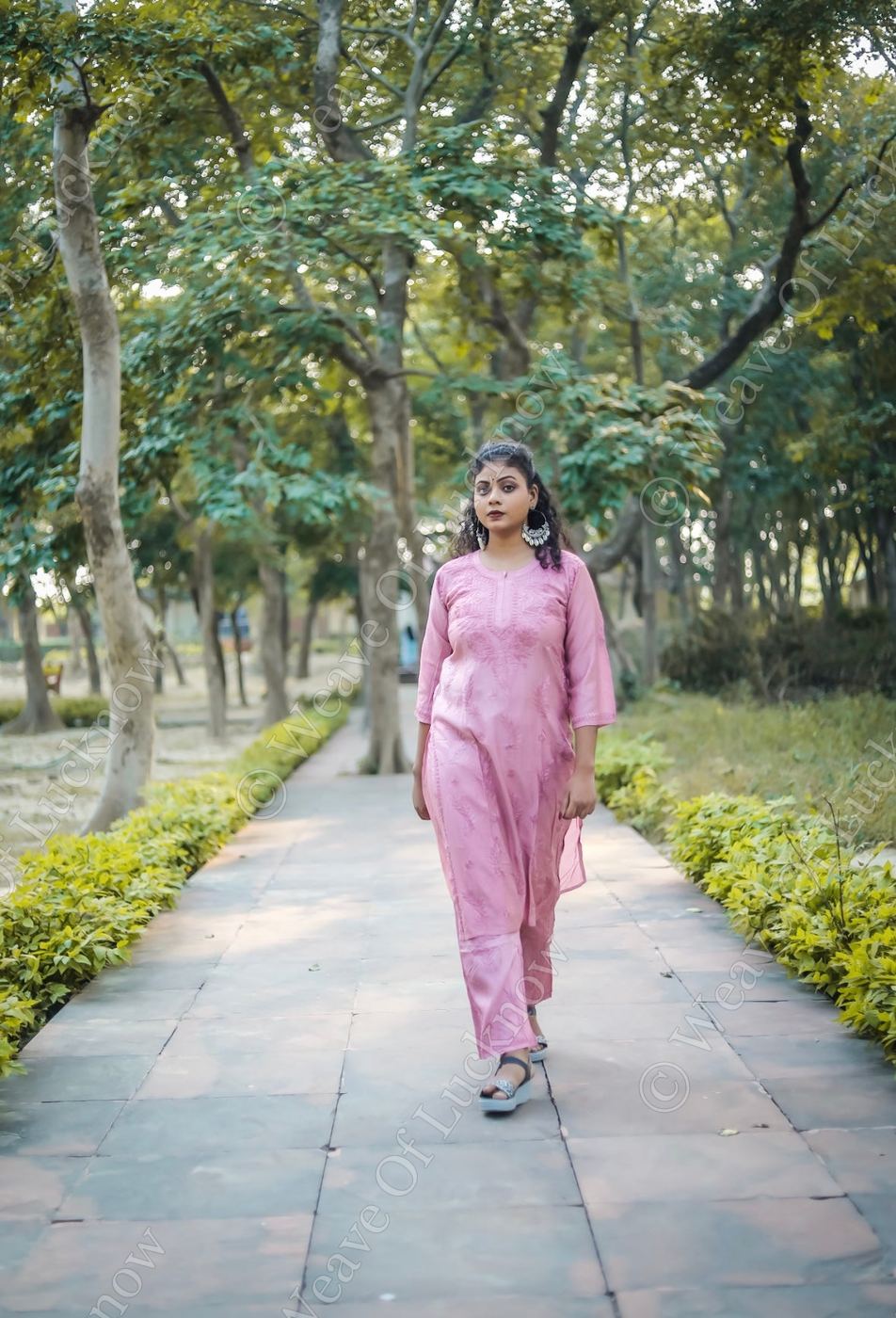 Pink Chanderi Chikankari Kurti and Palazzo Set photo 2