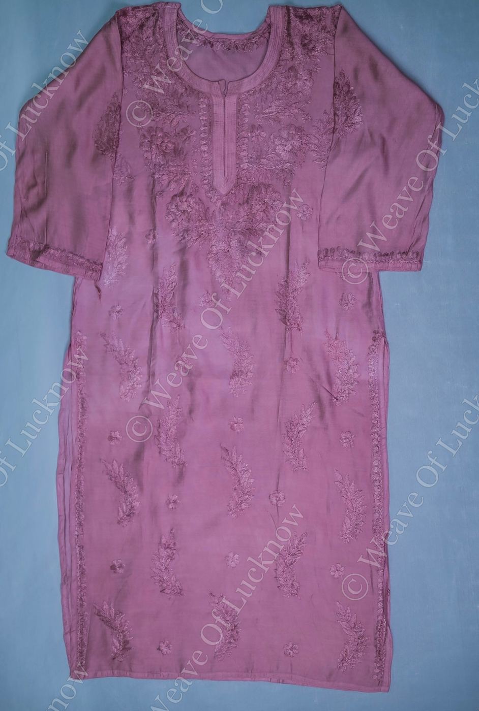 Pink Chanderi Chikankari Kurti and Palazzo Set photo 6