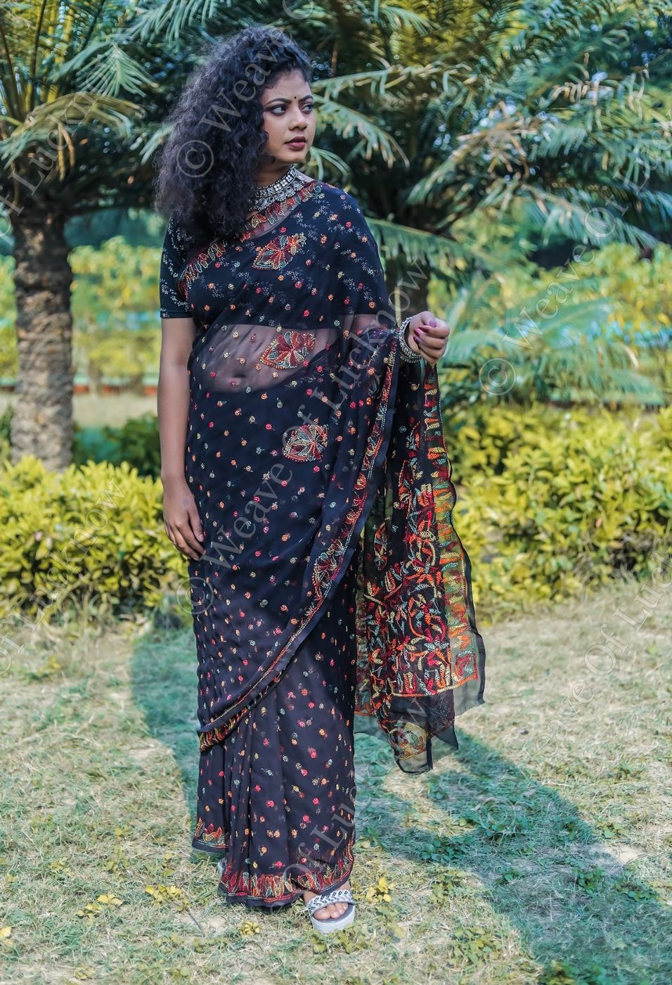 Black Georgette Chikankari Saree with Keel Kangan Work photo 6
