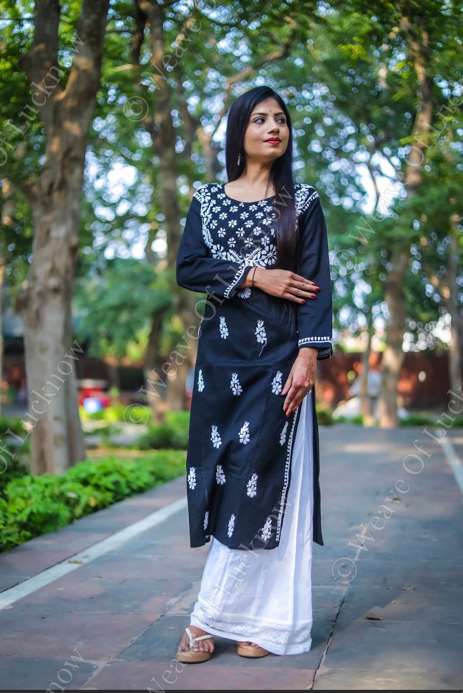 Black Cotton Chikankari Kurta photo 2