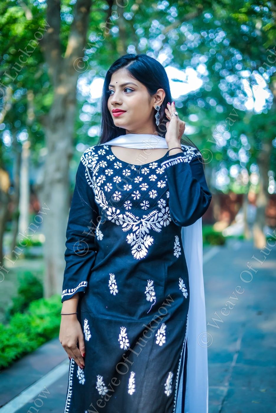 Black Cotton Chikankari Kurta