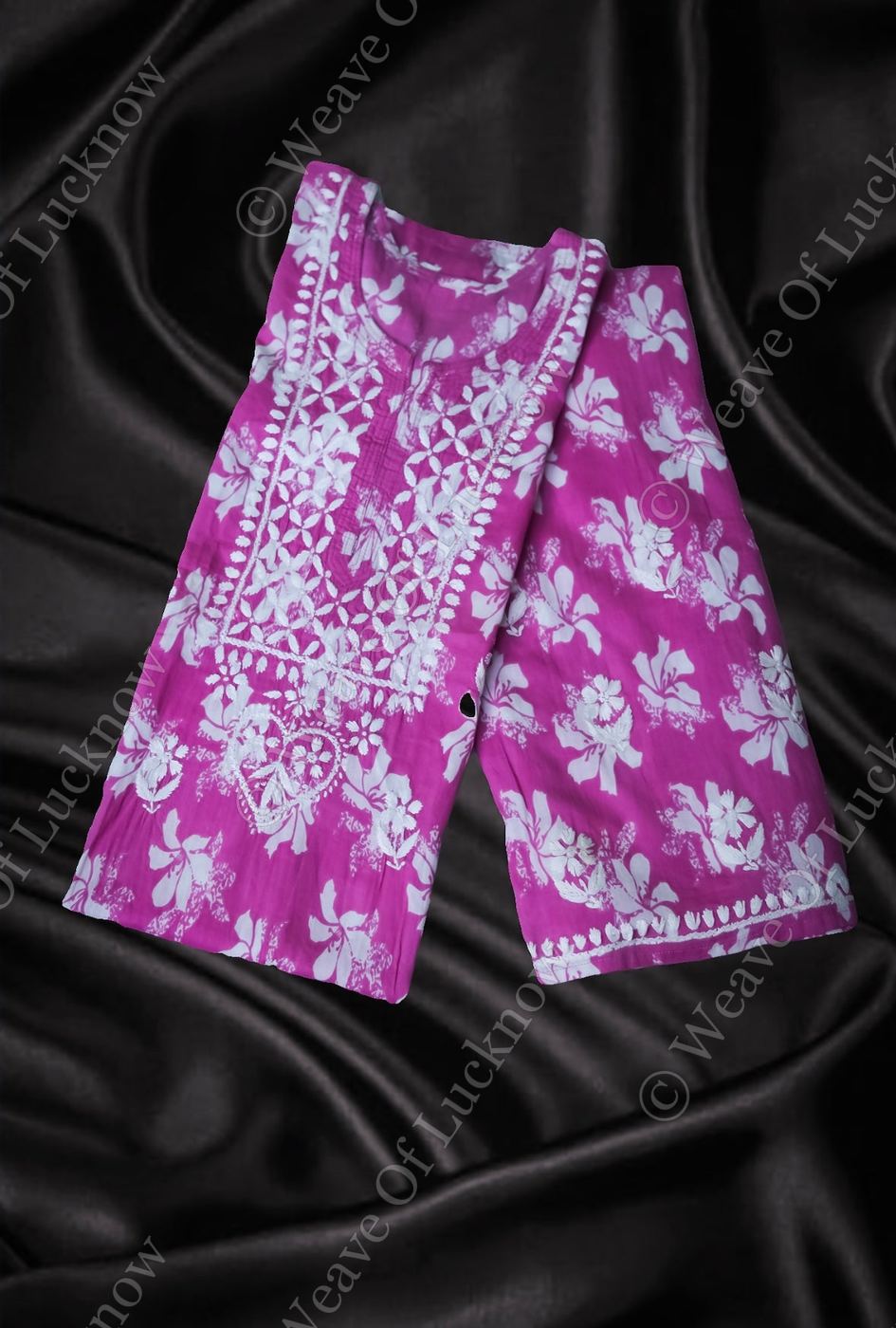 Pink Mal Printed Chikankari Kurta Palazzo Set photo 4