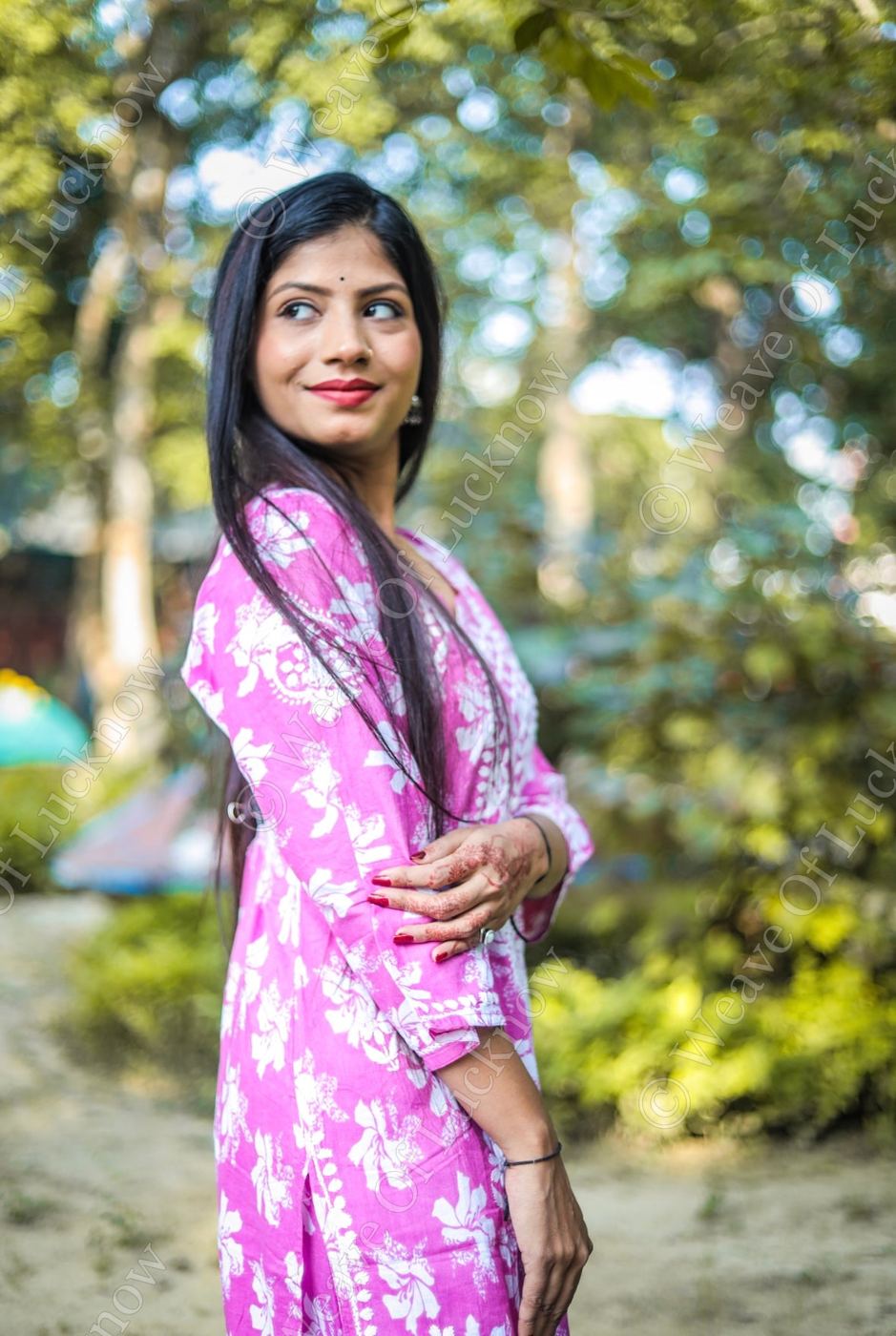 Pink Mal Printed Chikankari Kurta Palazzo Set photo 3