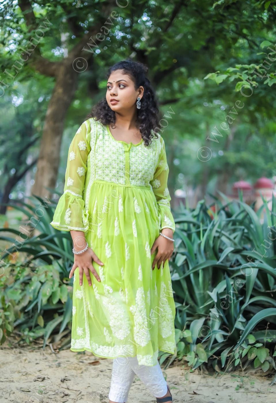 Lime Green Georgette Chikankari Kurti photo 2