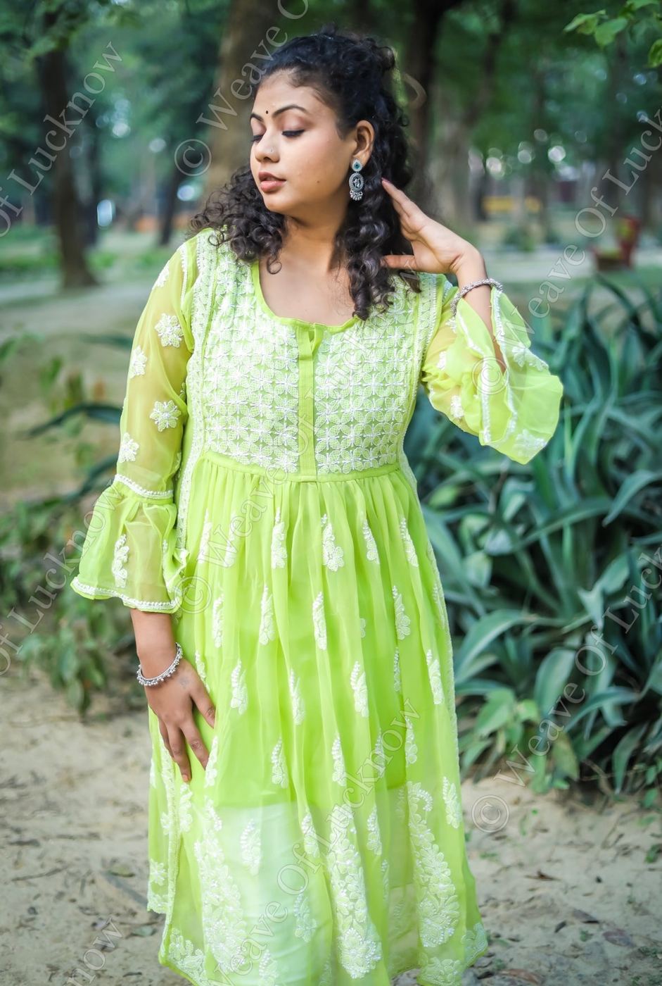 Lime Green Georgette Chikankari Kurti photo 3