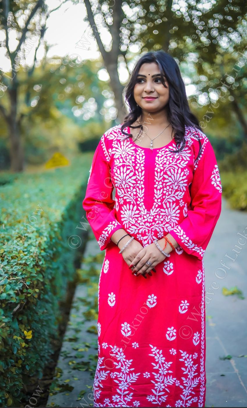 Magenta Rayon Chikankari Kurti photo 3