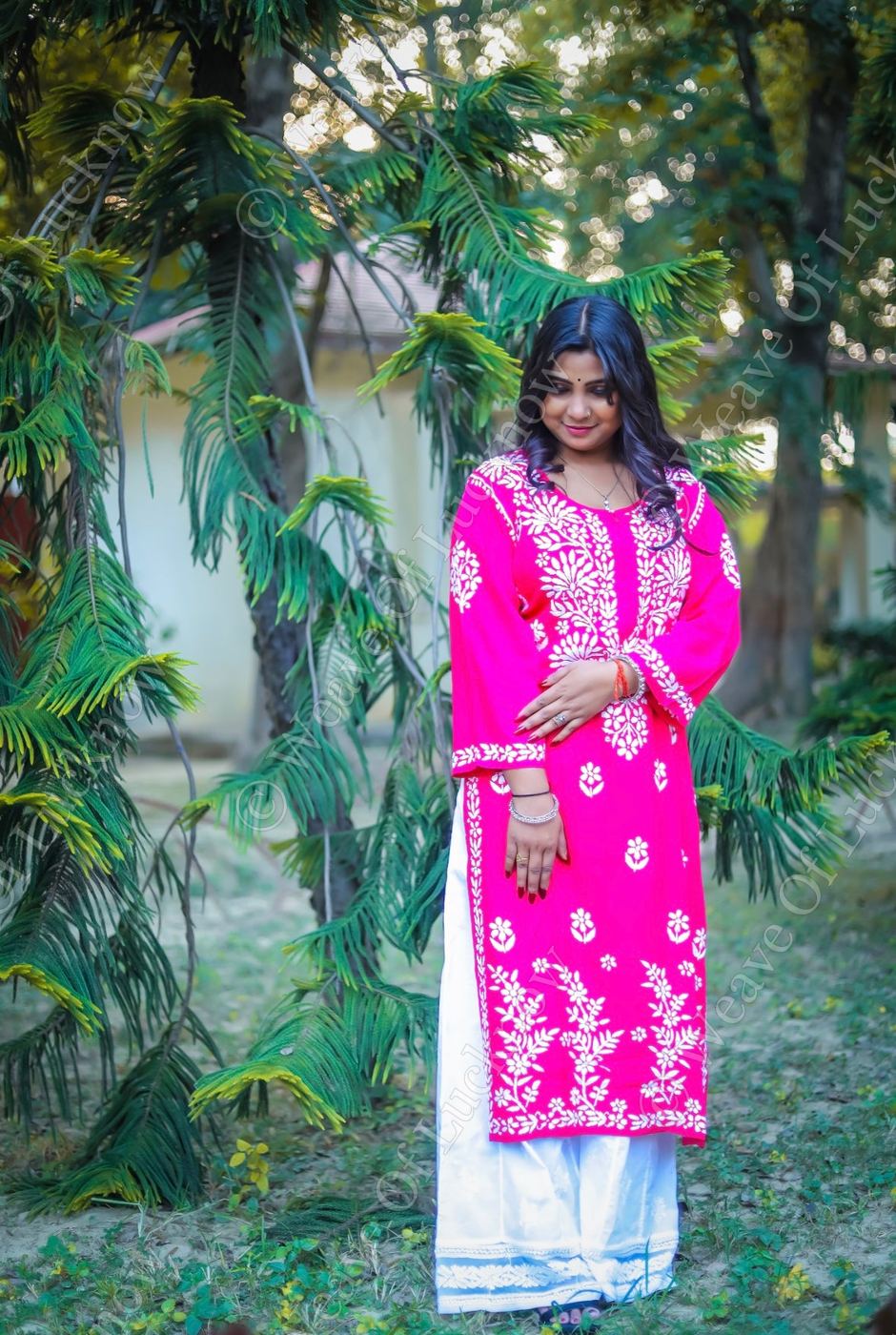 Magenta Rayon Chikankari Kurti photo 4