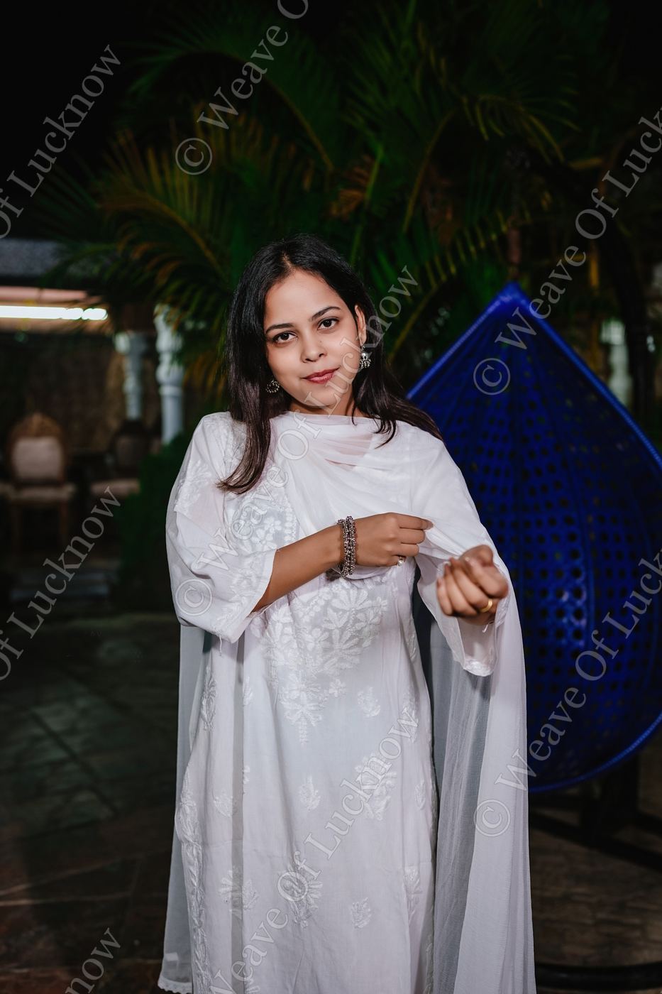 White Rayon Chikankari Kurti and Plazzao Set photo 2