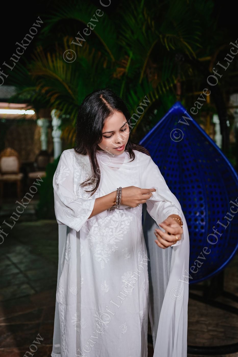 White Rayon Chikankari Kurti and Plazzao Set photo 4