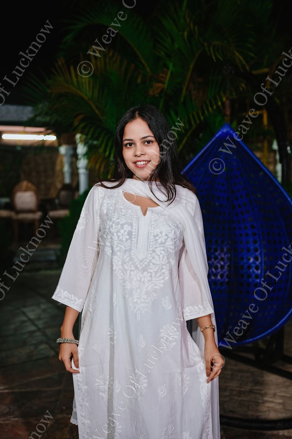 White Rayon Chikankari Kurti and Plazzao Set photo 3