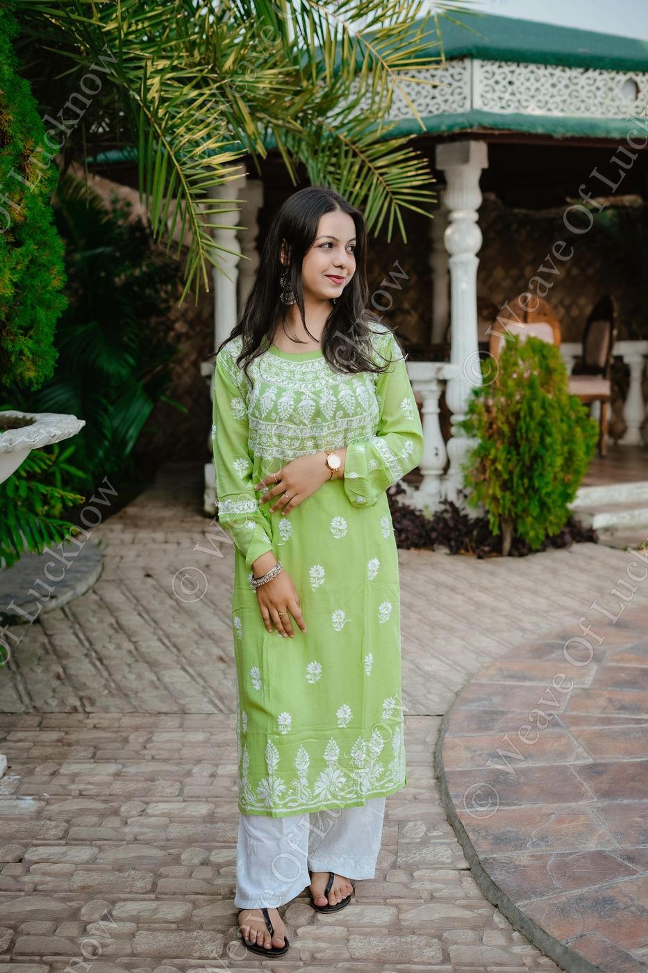 Soft Green Modal Chikankari Kurti with Paisley Motifs